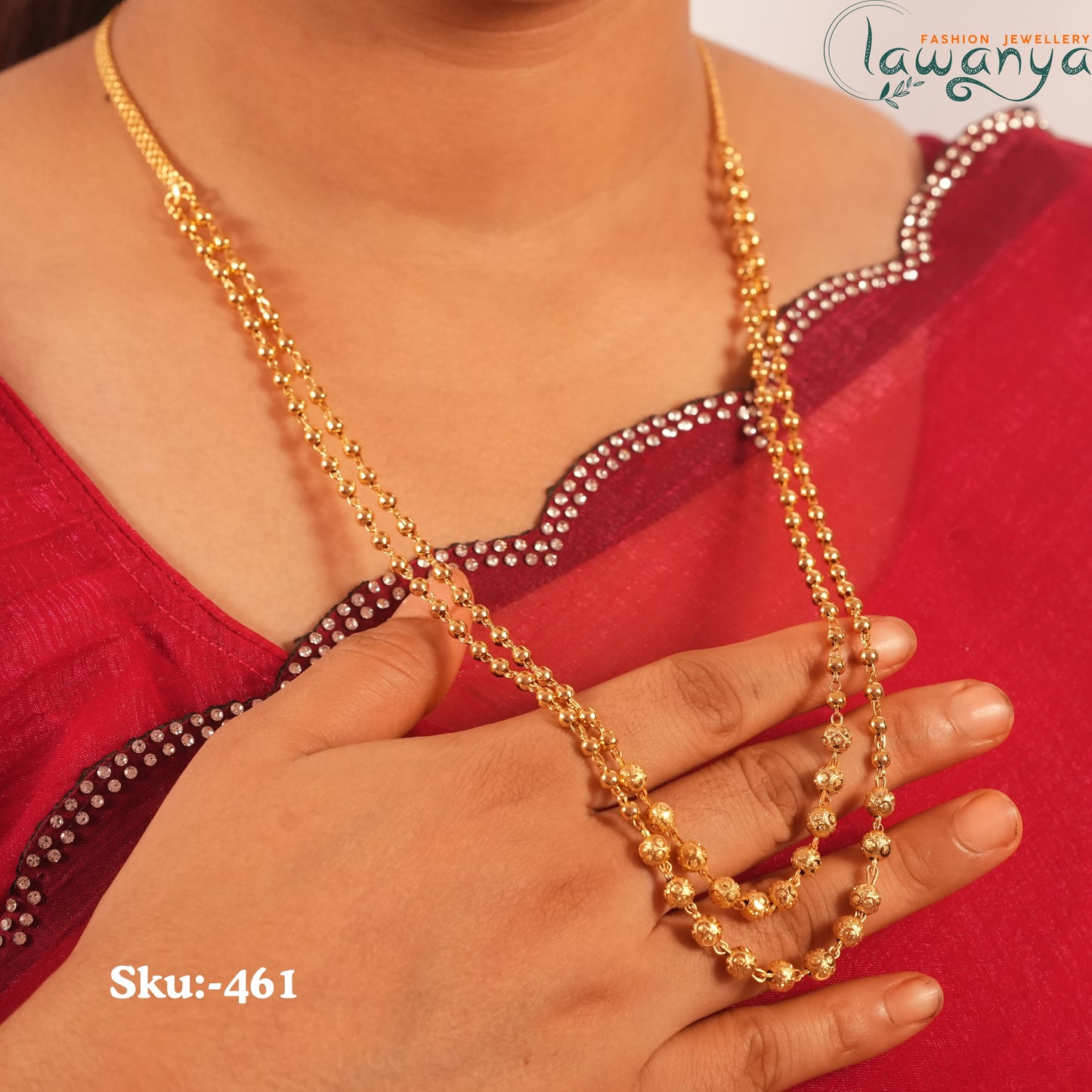 Beautiful Double Layered Gold Ball and Textured Bead Chain