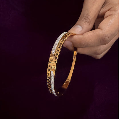 Royal Cuban Link Gold Bracelet – Premium Crystal Studded Luxury Kada sku 1113