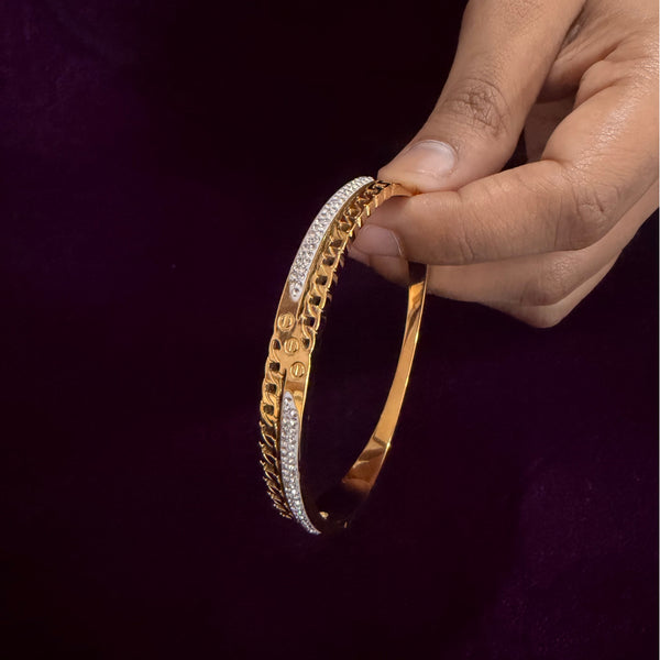 Royal Cuban Link Gold Bracelet – Premium Crystal Studded Luxury Kada sku 1113