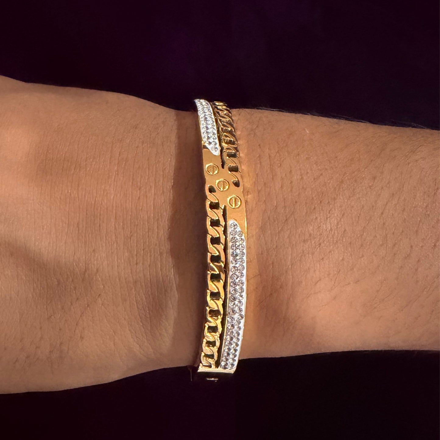 Royal Cuban Link Gold Bracelet – Premium Crystal Studded Luxury Kada sku 1113