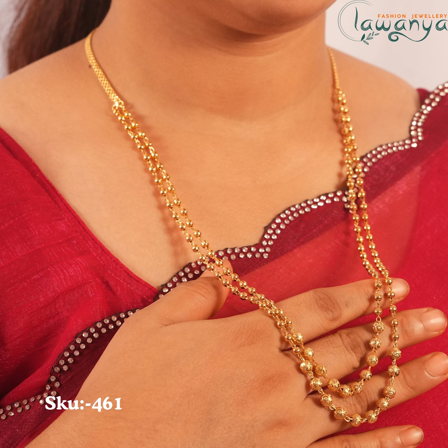 Beautiful Double Layered Gold Ball and Textured Bead Chain