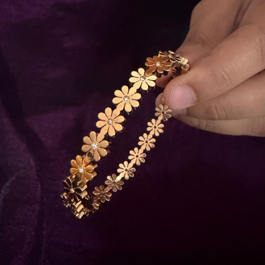 Blooming Daisy Gold Bracelet – Elegant Floral Designer Kada with Crystal Shine sku 1112