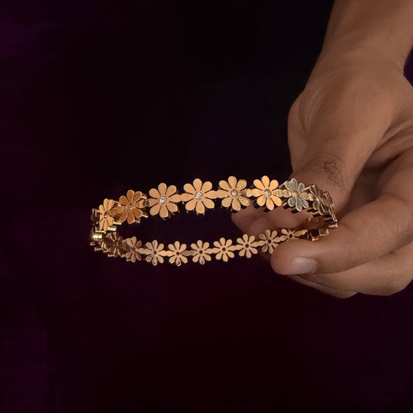 Blooming Daisy Gold Bracelet – Elegant Floral Designer Kada with Crystal Shine sku 1112