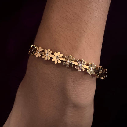 Blooming Daisy Gold Bracelet – Elegant Floral Designer Kada with Crystal Shine sku 1112