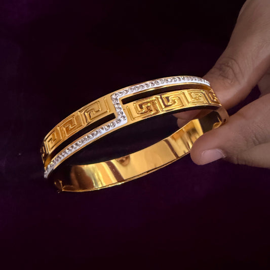 Royal Greek Pattern Gold Kada – Premium Crystal Studded Luxury Bracelet sku 1111