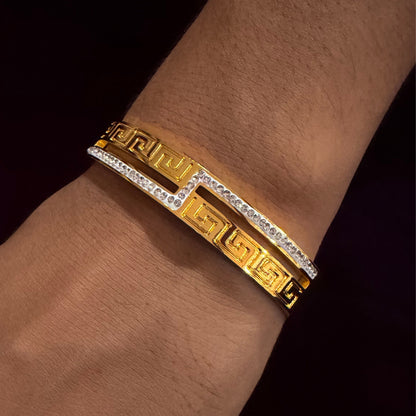 Royal Greek Pattern Gold Kada – Premium Crystal Studded Luxury Bracelet sku 1111