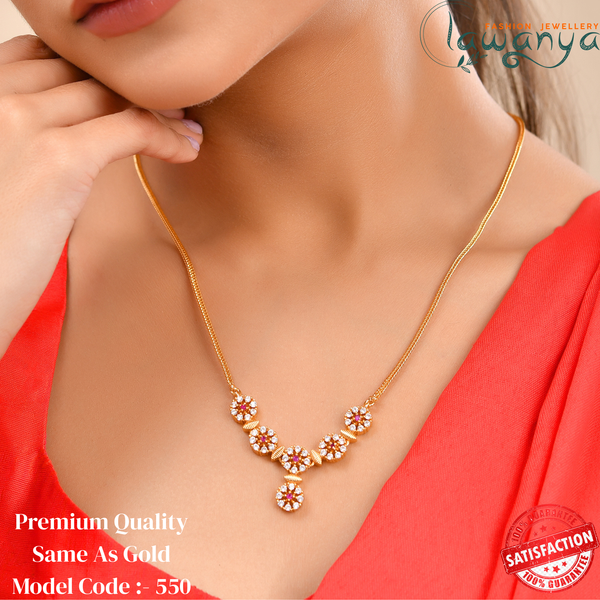 Elegant Gold Plated Dollar Chain Featuring Ruby & CZ Stones – 550