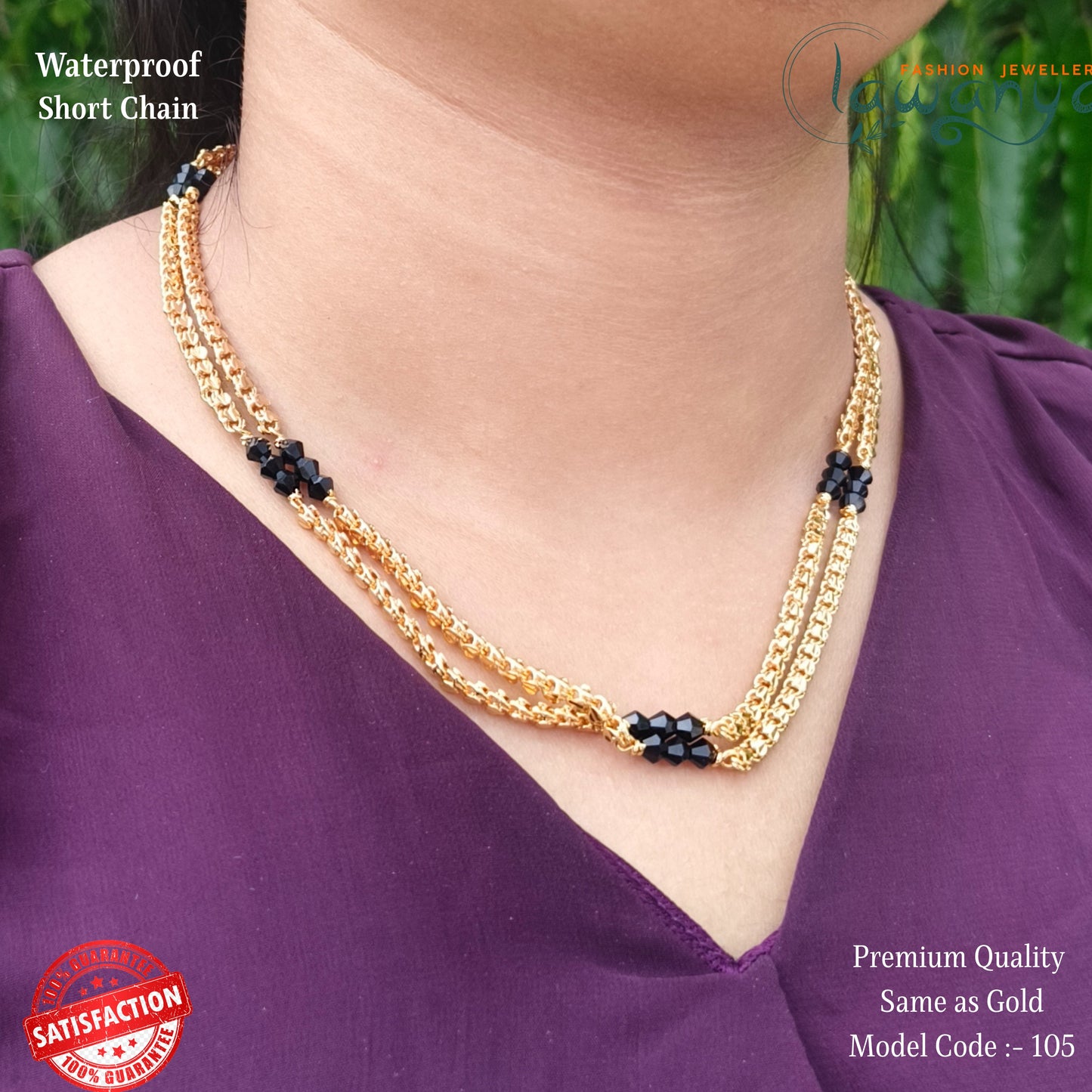 Double Layered Black Crystal Chain – 18” One Gram Plated