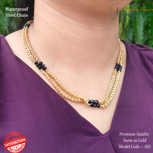Double Layered Black Crystal Chain – 18” One Gram Plated