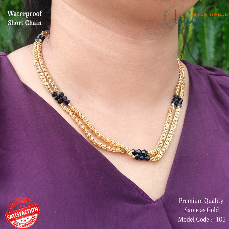 Double Layered Black Crystal Chain – 18” One Gram Plated