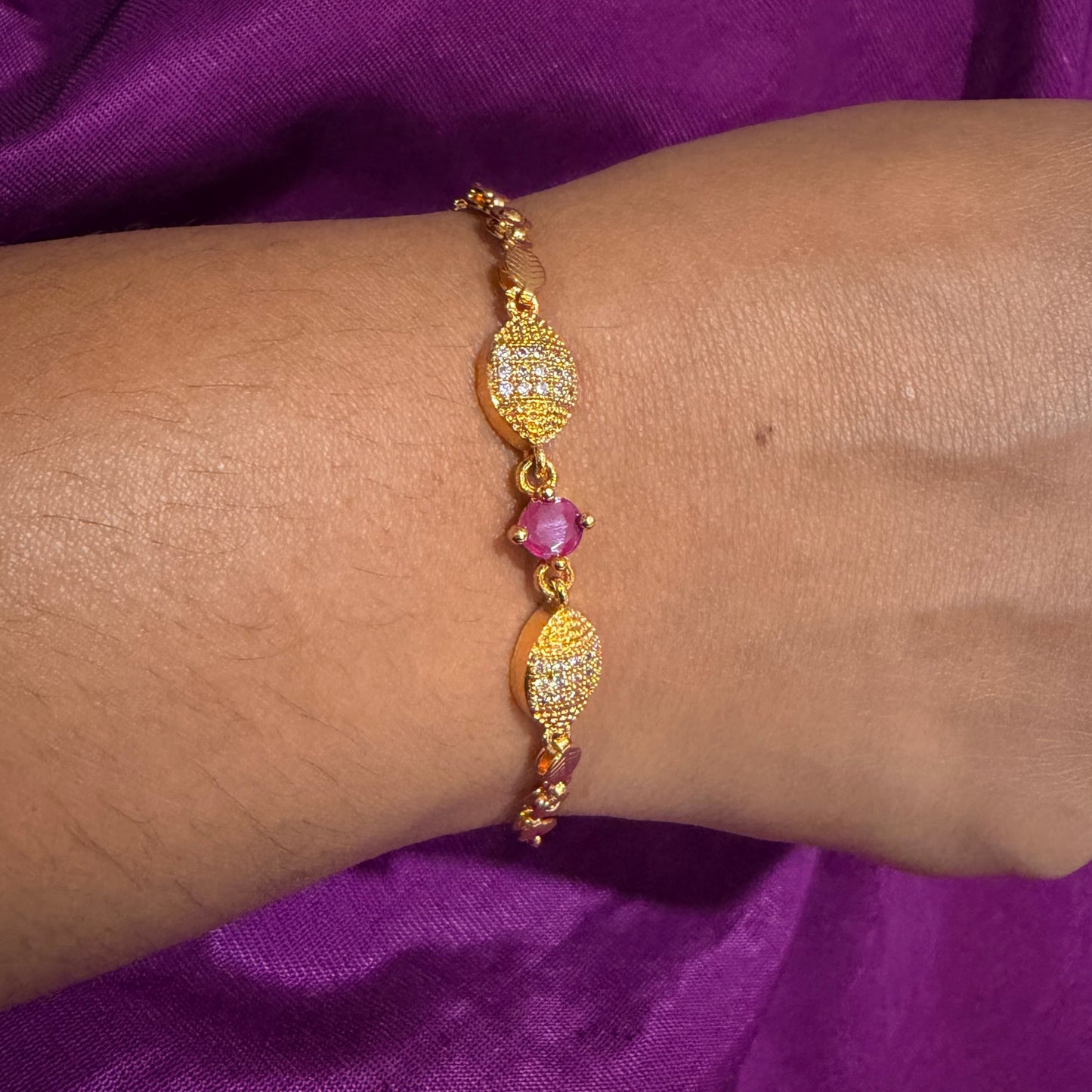 Royal Pink Stone Bracelet – Delicate Luxury Fashion Jewelry sku 1123
