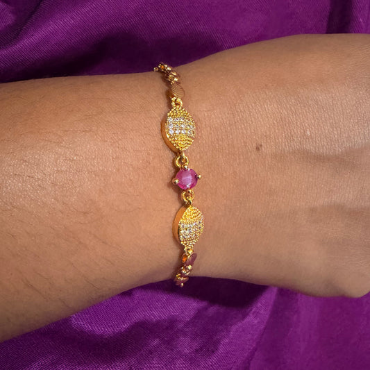 Royal Pink Stone Bracelet – Delicate Luxury Fashion Jewelry sku 1123
