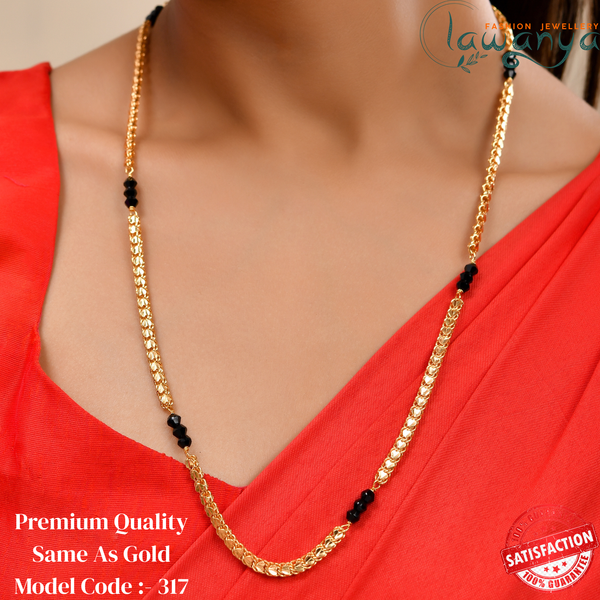 24 Inches Heart In Design Chain With Black Crystal - One Gram Gold Plated 317