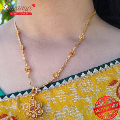 Radiant Gold-Plated Necklace Adorned with Shimmering White & Pink Gems