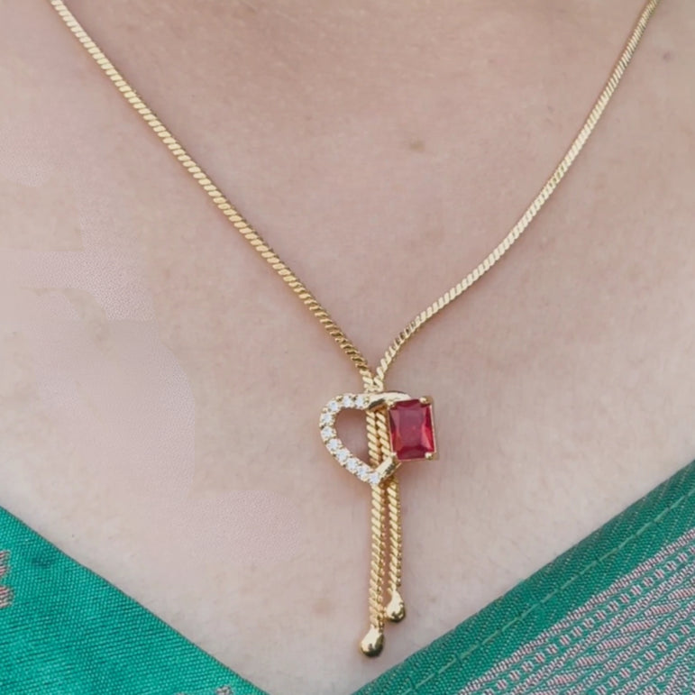 Heart-Shaped Gold-Plated Pendant with Red Diamond – Skin-Friendly & Anti-Tarnish