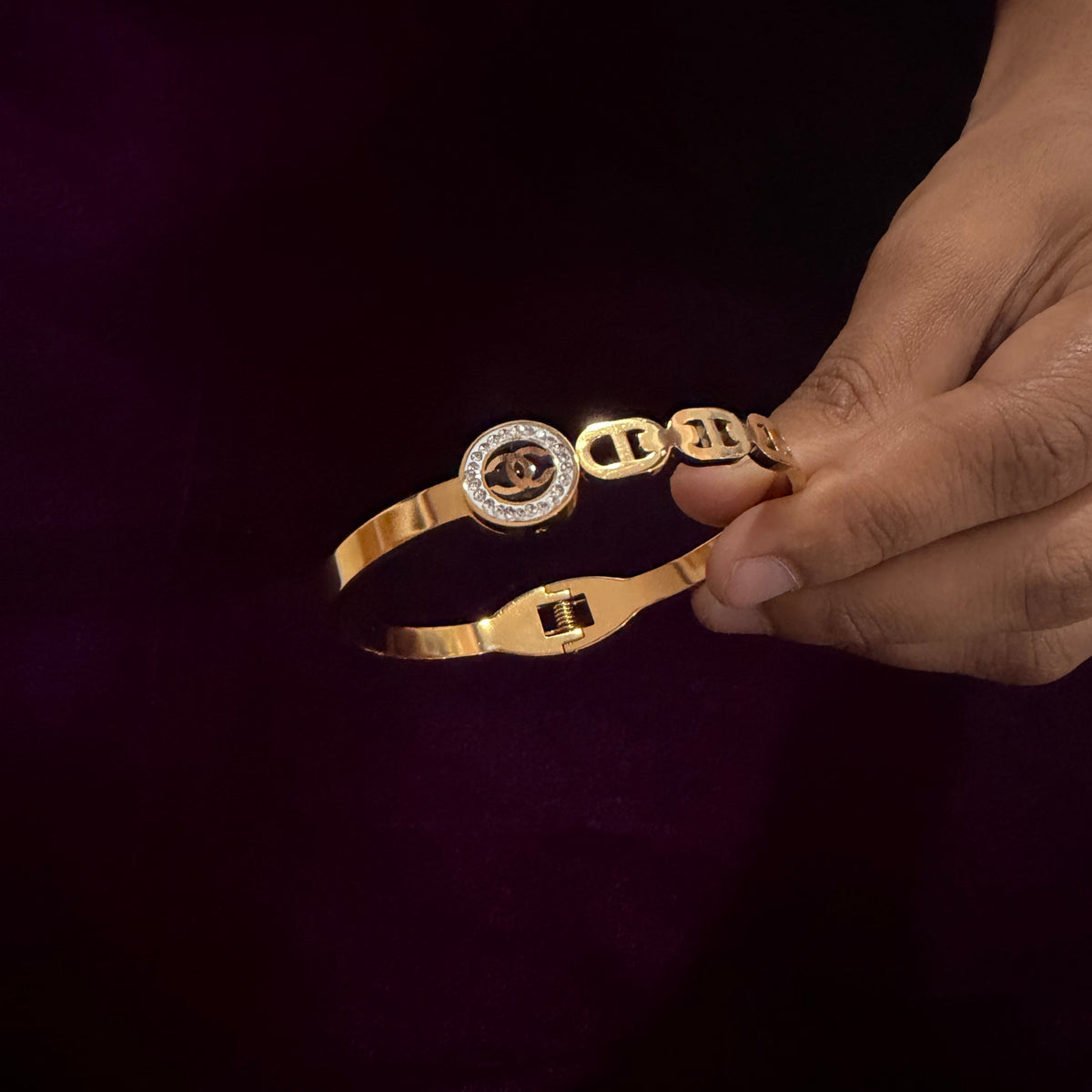 Royal Crystal Gold Bracelet – Luxury Designer Statement Kada with Premium Shine sku 1109
