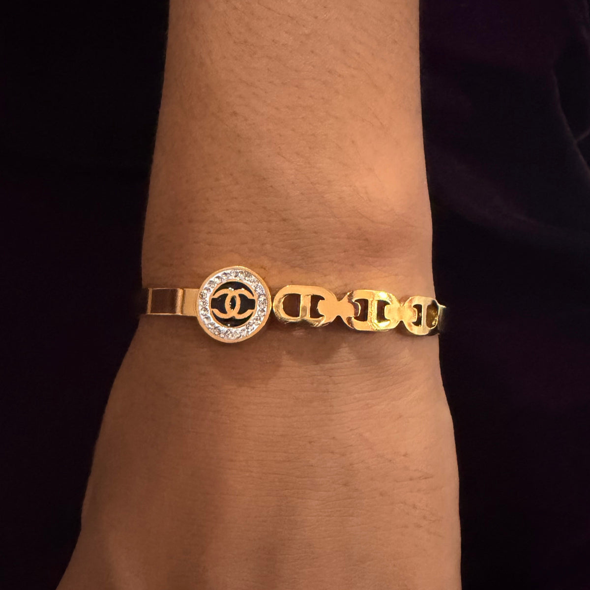 Royal Crystal Gold Bracelet – Luxury Designer Statement Kada with Premium Shine sku 1109