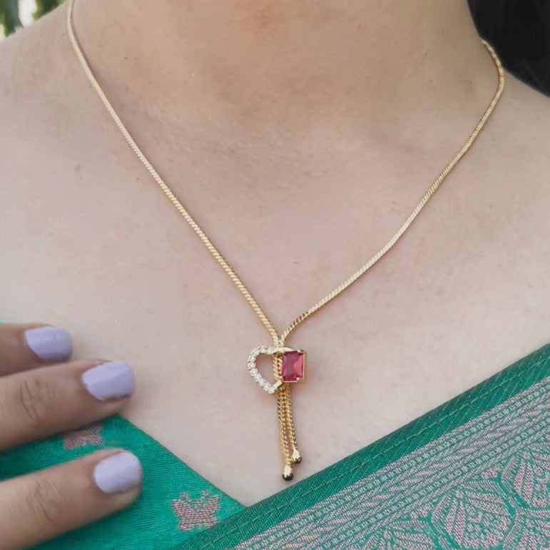 Heart-Shaped Gold-Plated Pendant with Red Diamond – Skin-Friendly & Anti-Tarnish