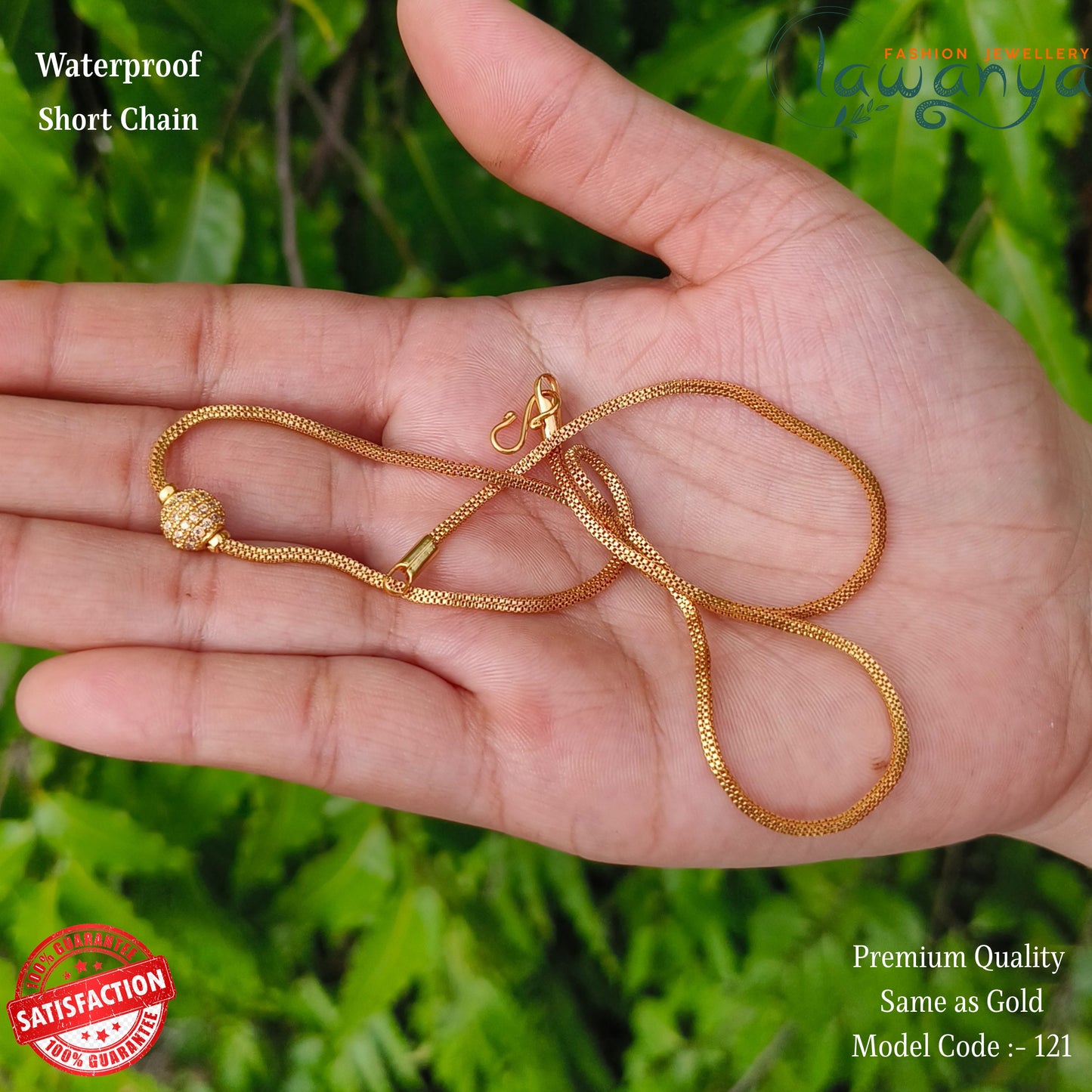 Premium Gold-Plated Necklace – 18” with Elegant Stone Ball Accent