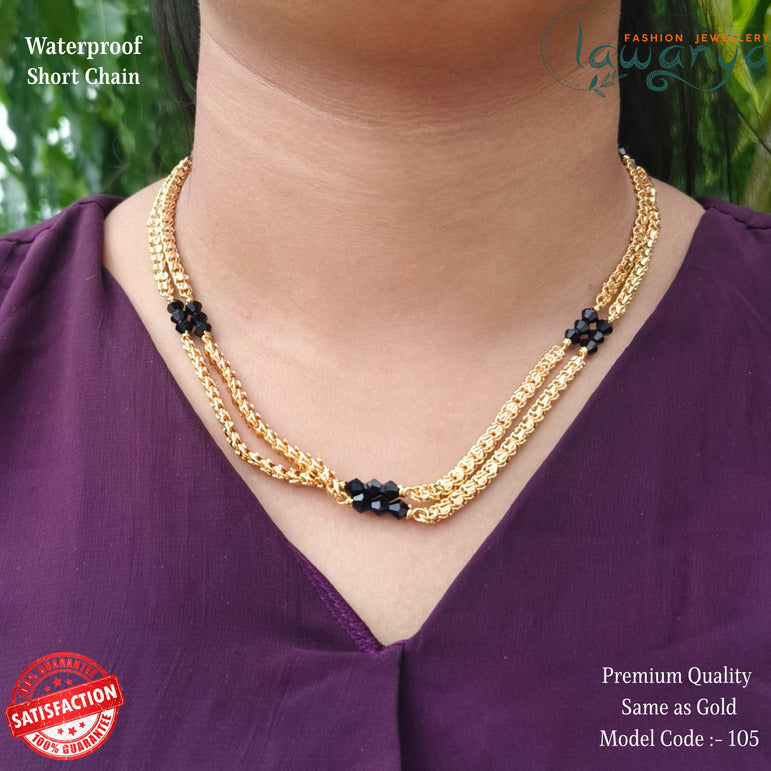 Double Layered Black Crystal Chain – 18” One Gram Plated