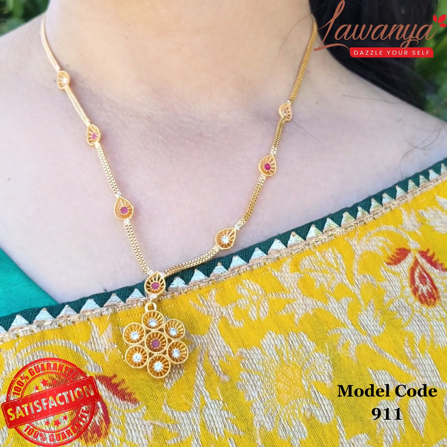 Radiant Gold-Plated Necklace Adorned with Shimmering White & Pink Gems