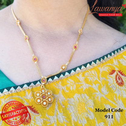 Radiant Gold-Plated Necklace Adorned with Shimmering White & Pink Gems