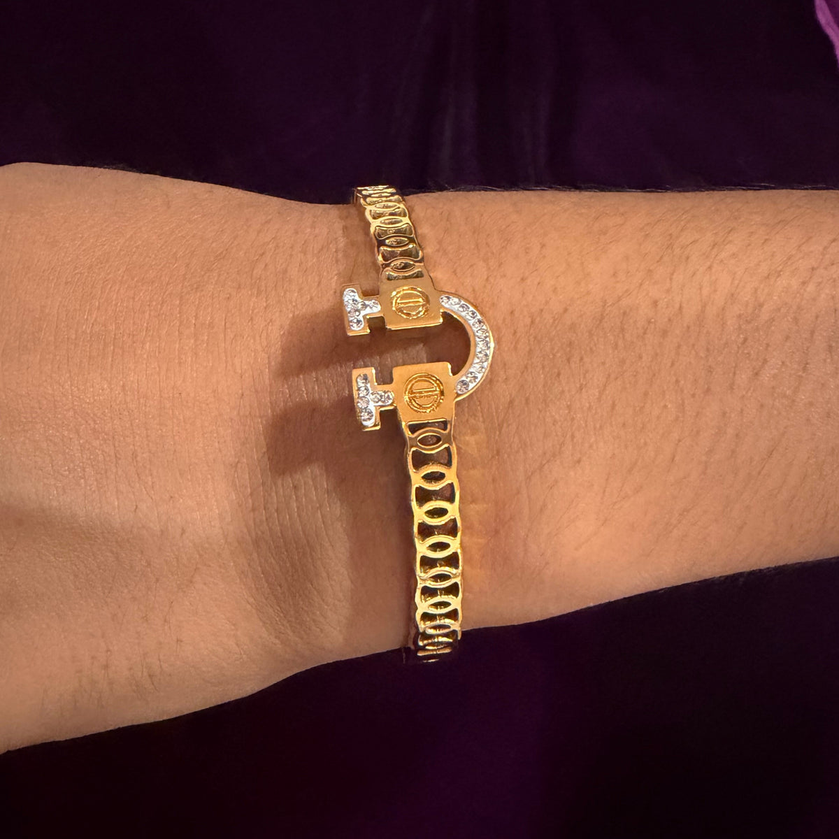 Exclusive Gold Plated Lock Bangle Bracelet for Women sku 1106
