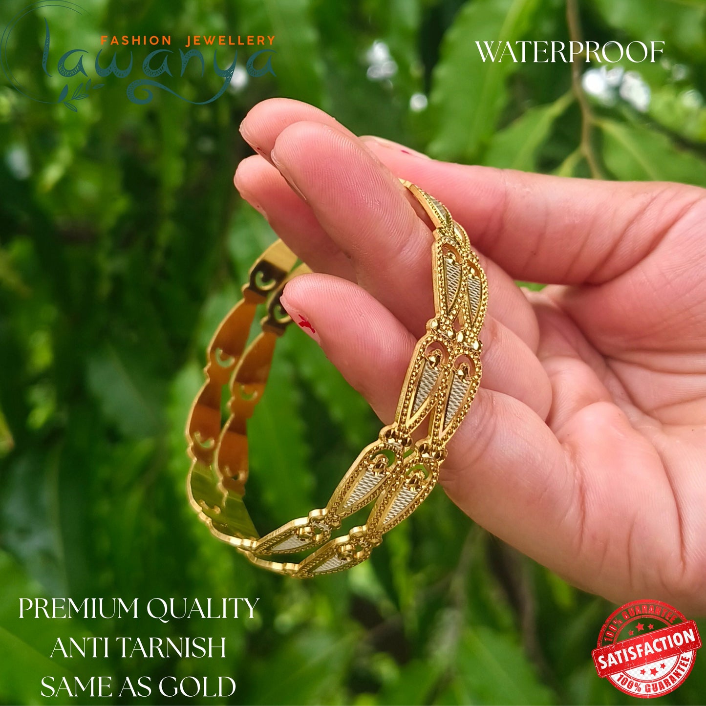 Luxury Designer Bangles – Real Gold Finish | Waterproof