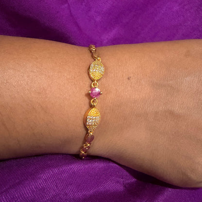 Royal Pink Stone Bracelet – Delicate Luxury Fashion Jewelry sku 1123