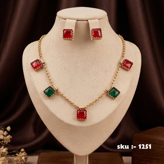 Ruby Emerald Gold-Plated Necklace Set | SKU 1251