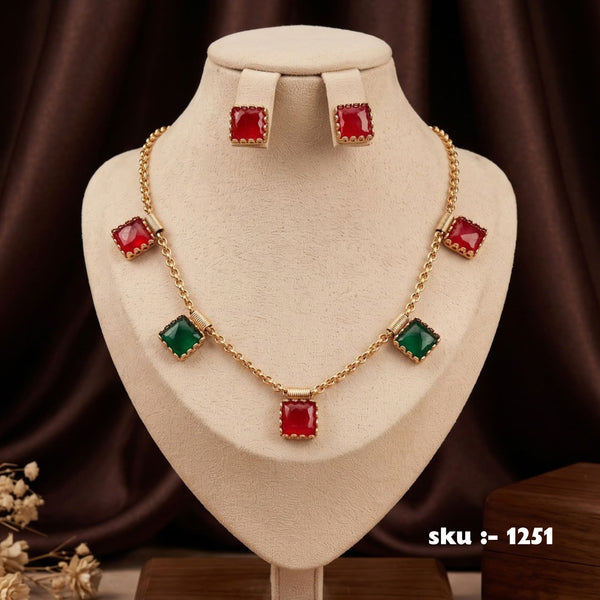 Ruby Emerald Gold-Plated Necklace Set | SKU 1251