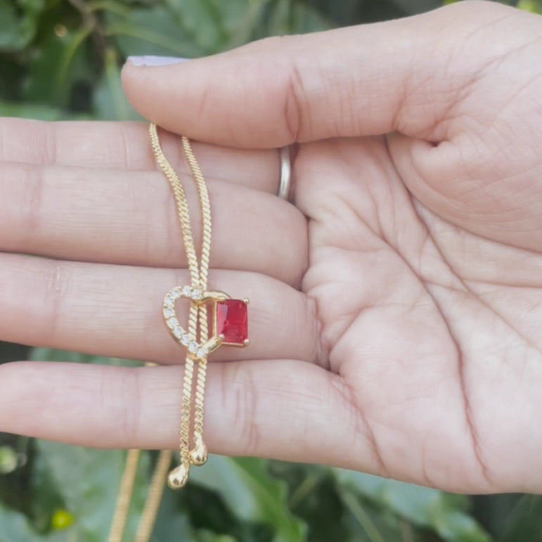 Heart-Shaped Gold-Plated Pendant with Red Diamond – Skin-Friendly & Anti-Tarnish