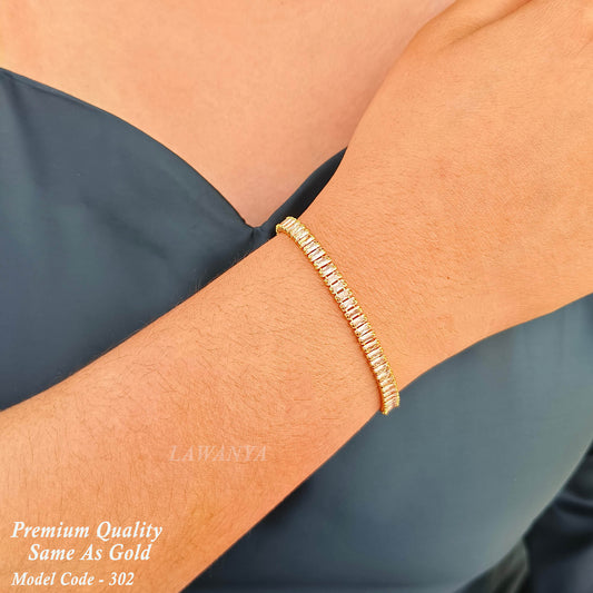 "Elegant White Stone Bracelet – One Gram Gold Plated, Adjustable & Timeless"