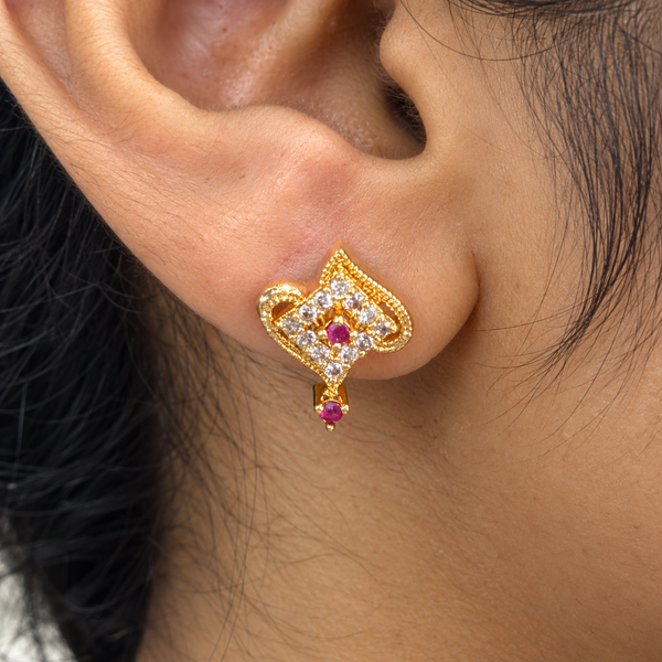 Classic Ruby & Crystal Ear Tops - Premium Quality sku 353