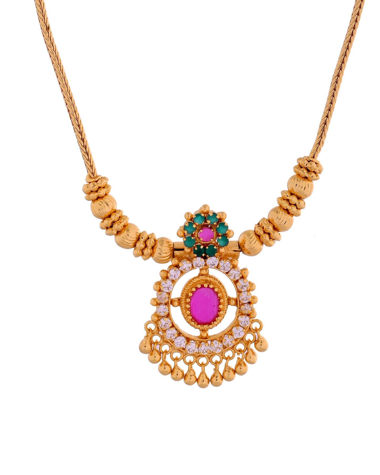 Traditional Gold-Plated Necklace with White and Emerald Stones – Elegant Festive Design SKU 985