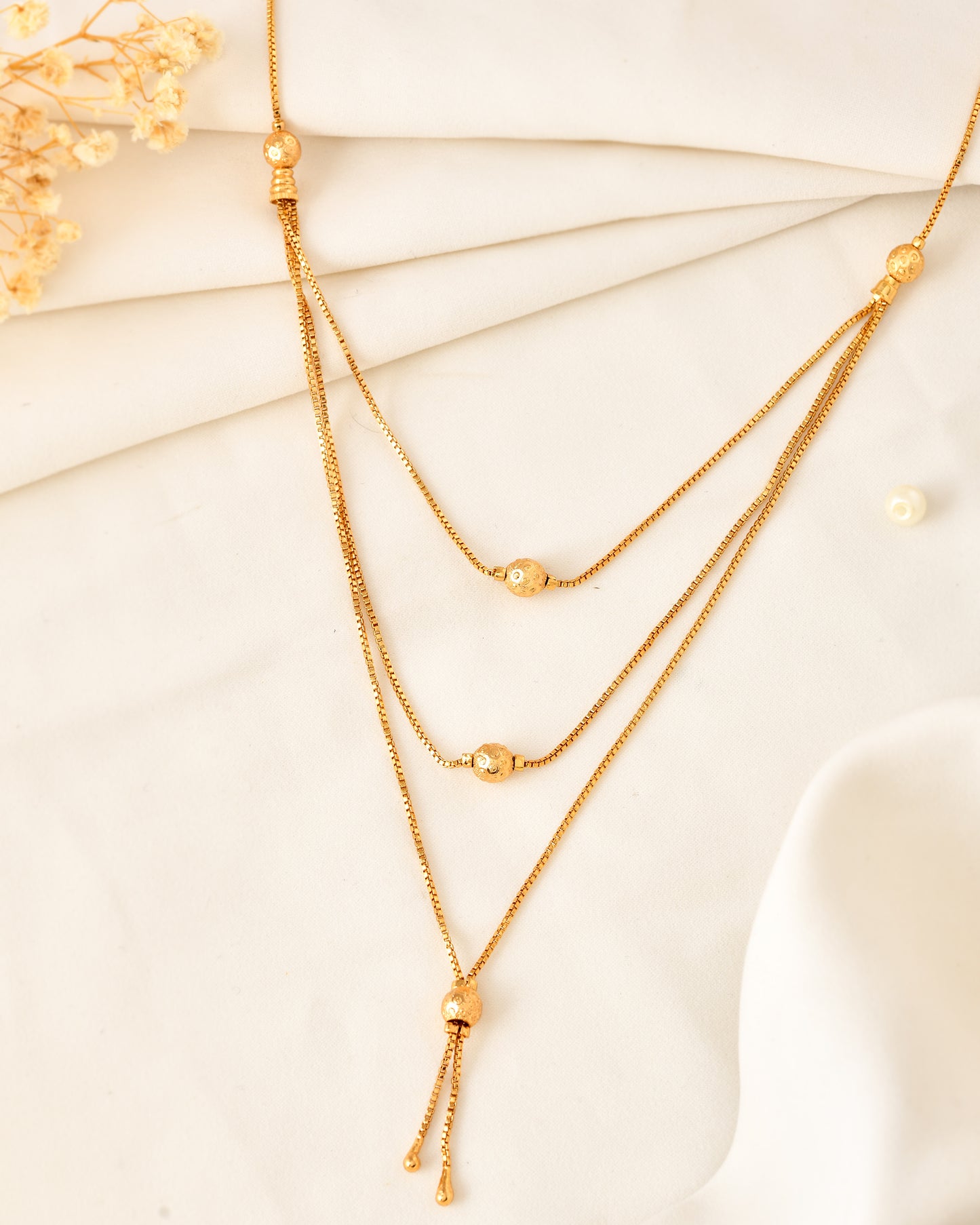 Stylish Triple Layer Box Chain with Tassel Drop