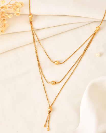 Stylish Triple Layer Box Chain with Tassel Drop