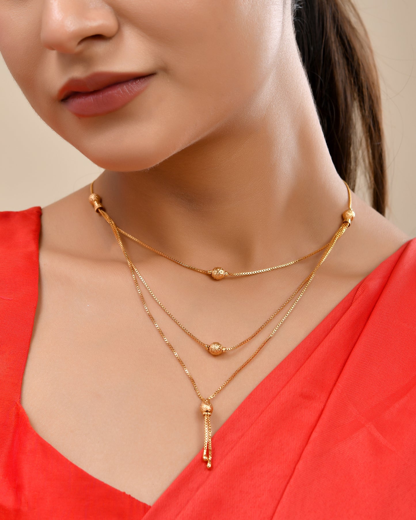 Stylish Triple Layer Box Chain with Tassel Drop