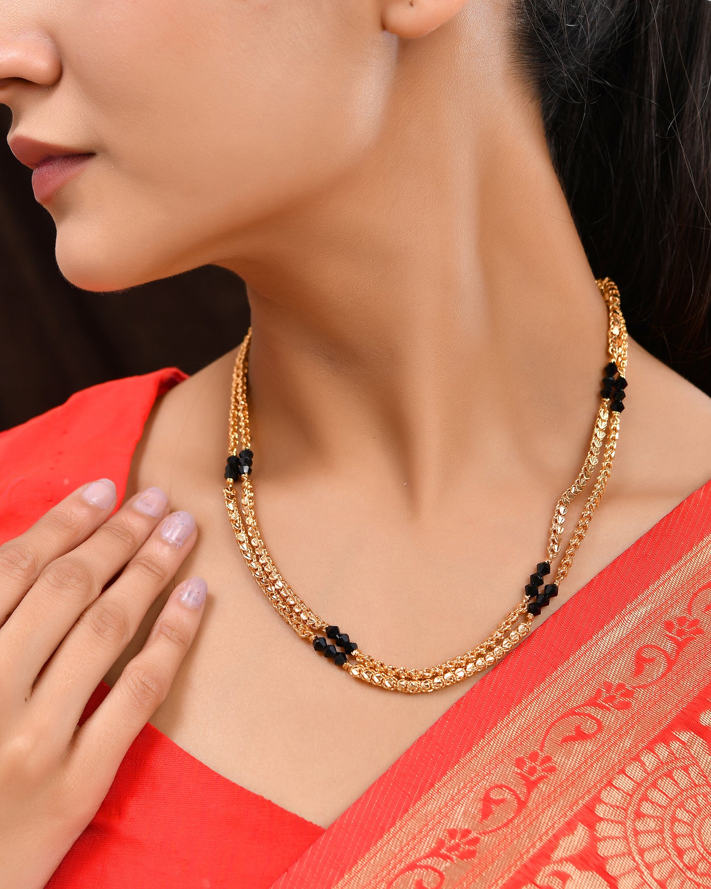 Double Layered Black Crystal Chain – 18” One Gram Plated