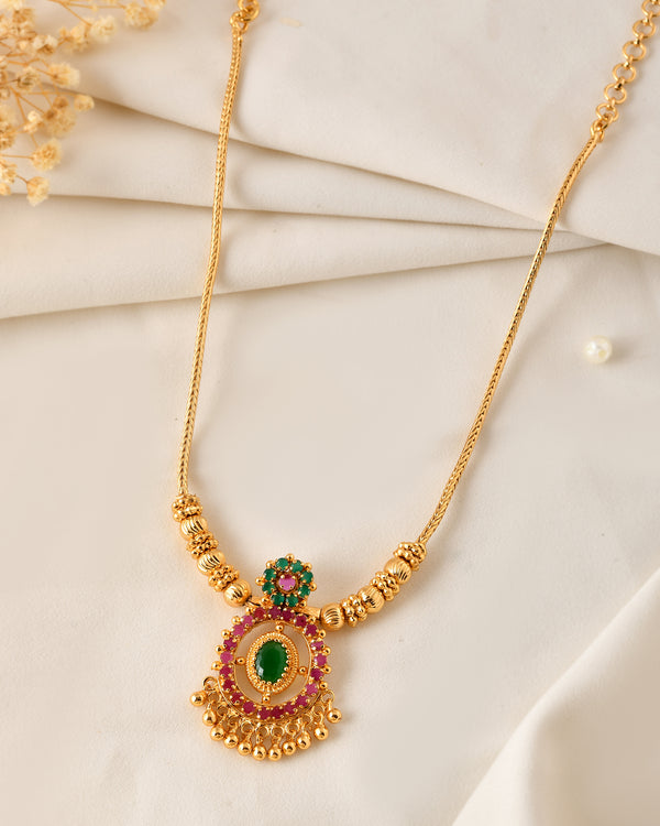 Traditional Gold-Plated Necklace with Ruby and Emerald Stones – Elegant Festive Design
