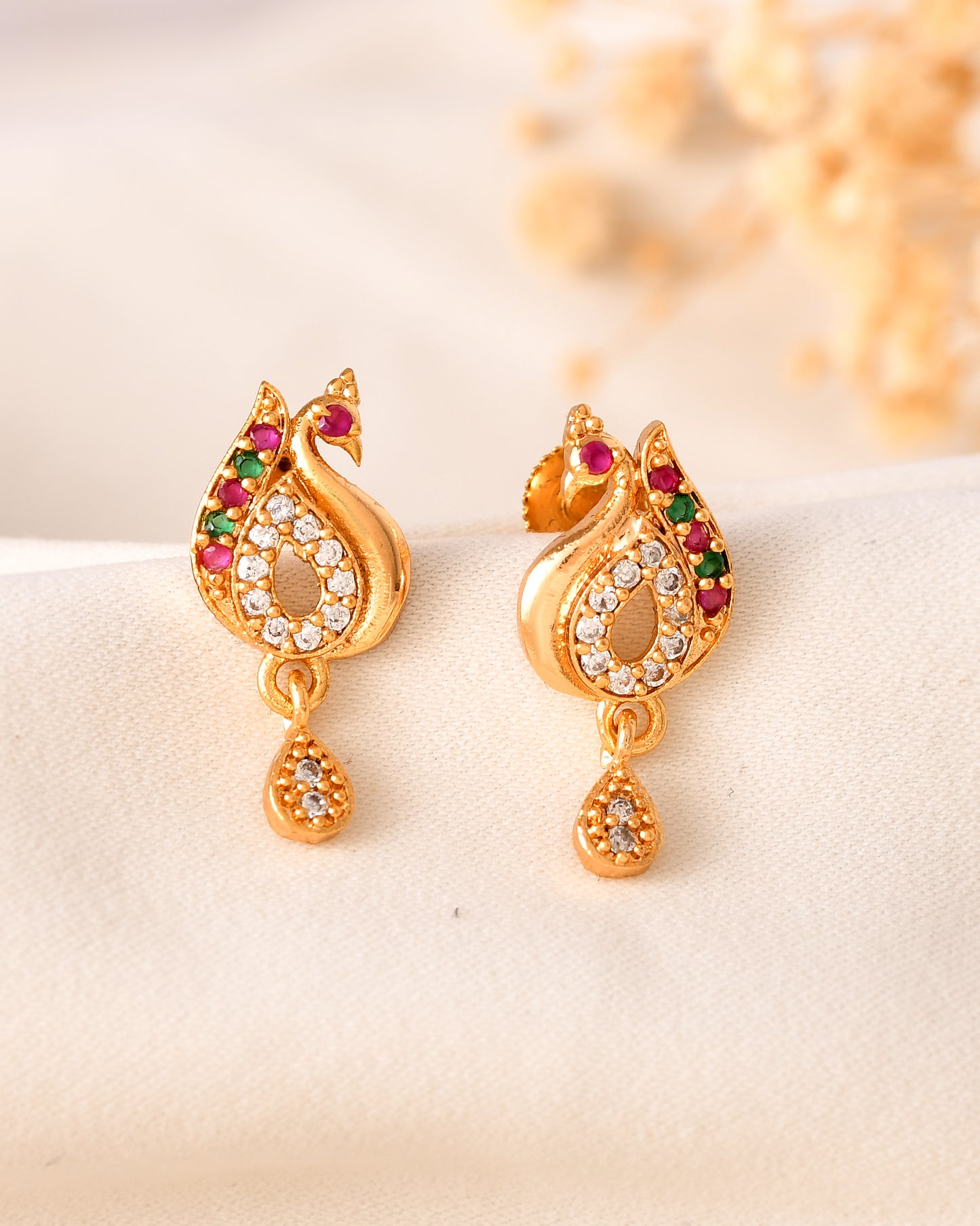 Peacock stud with Ruby & white stones 405