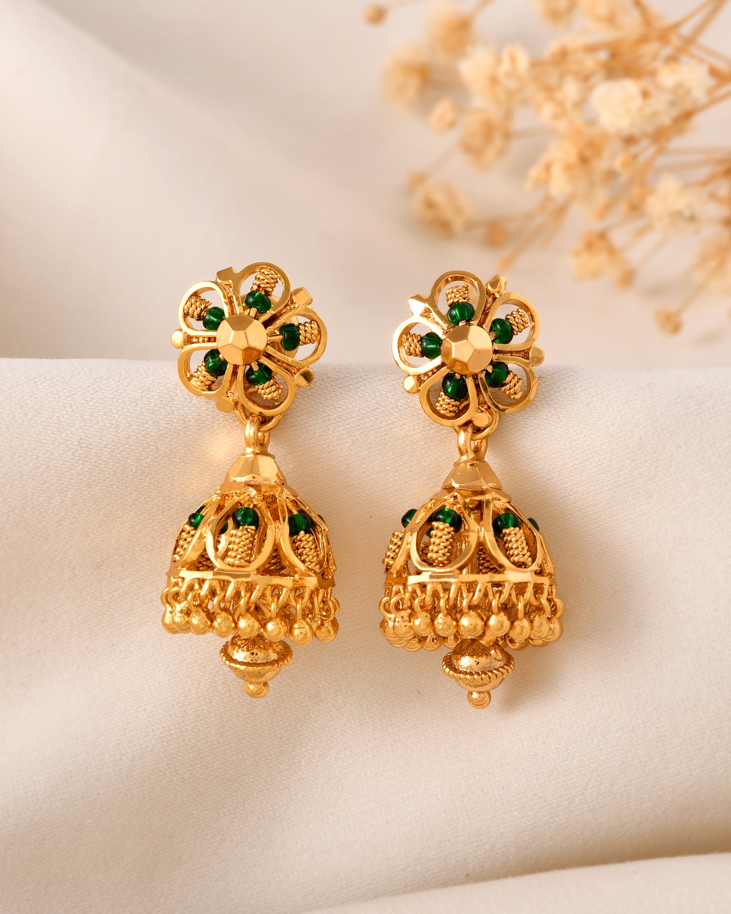 Green Crystal Gold-Plated Jhumka 432