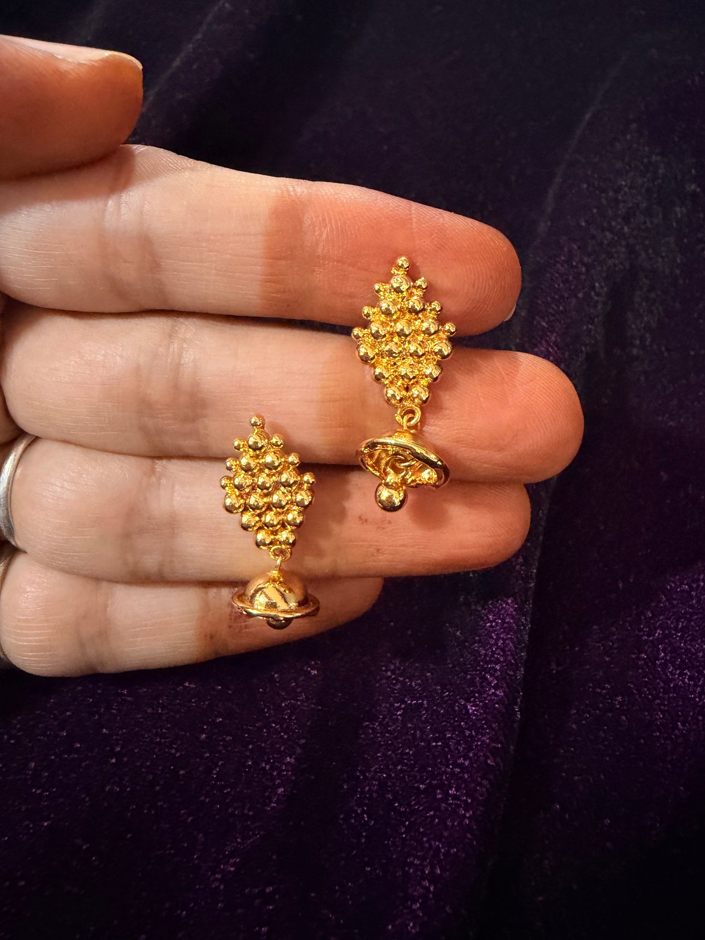 Traditional Gold-Tone Beaded Cluster Mini Jhumkas