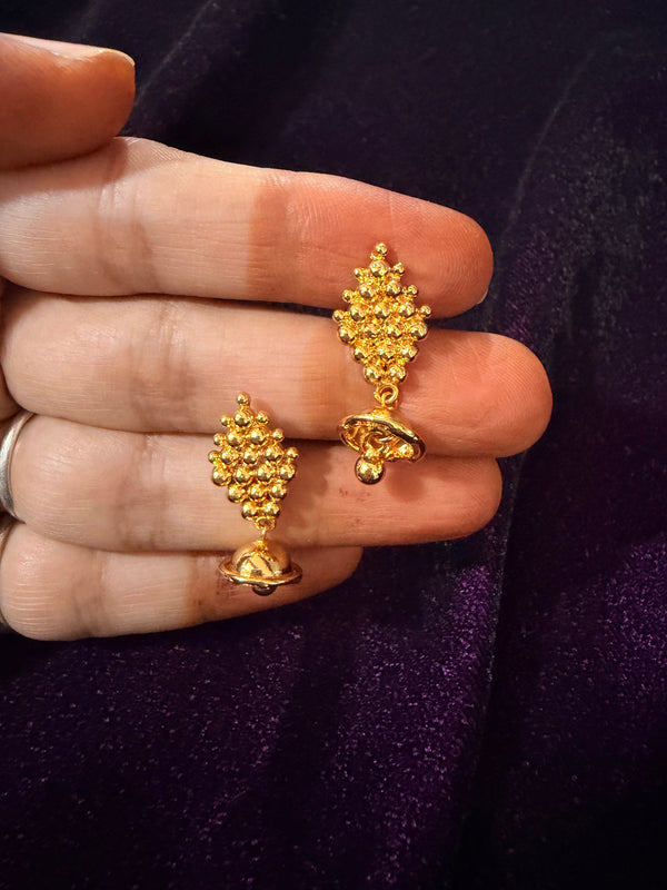 Traditional Gold-Tone Beaded Cluster Mini Jhumkas
