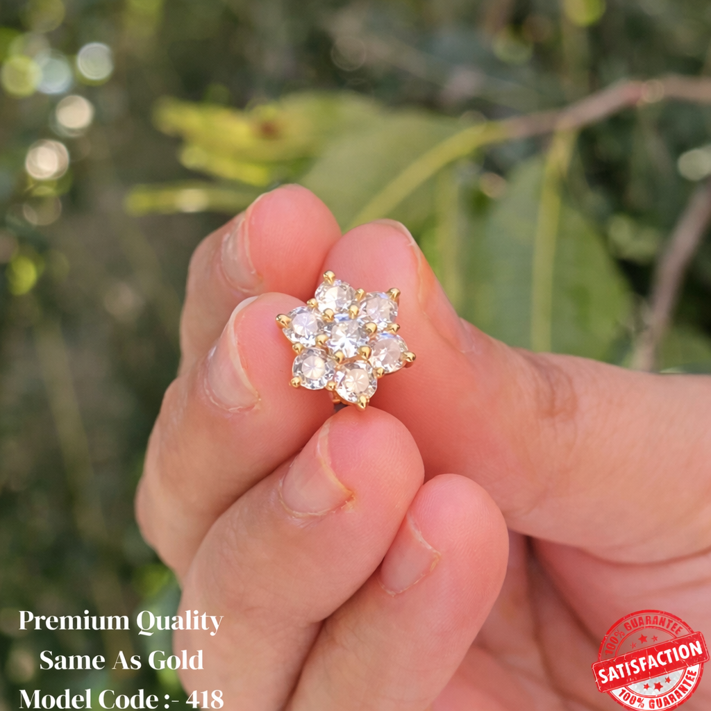 Gold Plated Diamond-Look Stud Earrings – Anti-Tarnish Finish 418