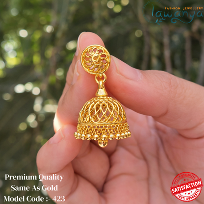 Traditional Gold Plated Jhumkas with Anti-Tarnish Coating 423