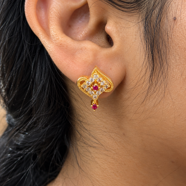 Classic Ruby & Crystal Ear Tops - Premium Quality sku 353