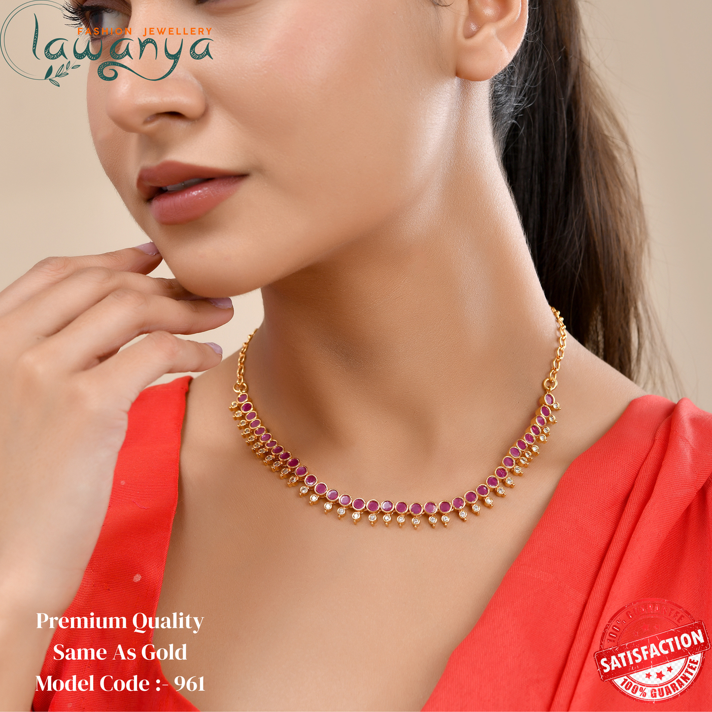 Timeless Charm in Ruby and White – Jeevi Signature Style 961
