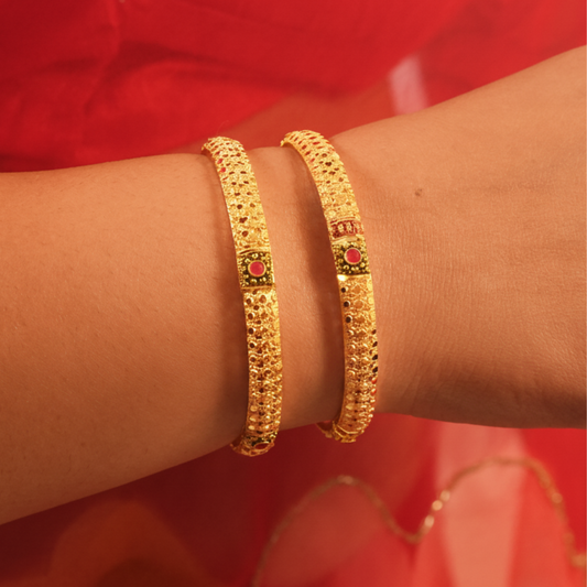 POOJA Bangles with Red Stone Detailing (Set of 2)