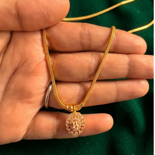 Royal Sparkle Gold-Plated CZ Pendant Square Snake Chain Necklace sku 835